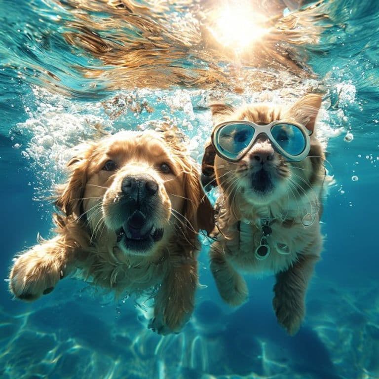 Dog and Cat Underwater